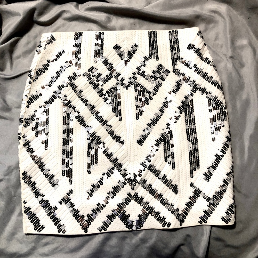 Express White/Grey Monochrome Sequins Mini Skirt
